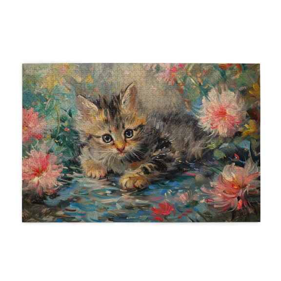1000 PCS Cute Cats & Flowers 1000 Piece Wooden Puzzle,Creative Activity Hobbies For Adults,Oil Painting Style Cats & Flowers Puzzle,Great For Relaxation And Display For Puzzle Enthusiasts,Fun Puzzles