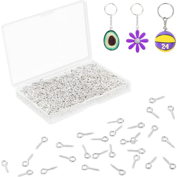 1000 PCS DaKuan 10mm x 5mm Mini Metal Hoop Peg Screw Eye Pin Hook, Threaded Silver Eye Screws for Arts DIY Making (Silver)