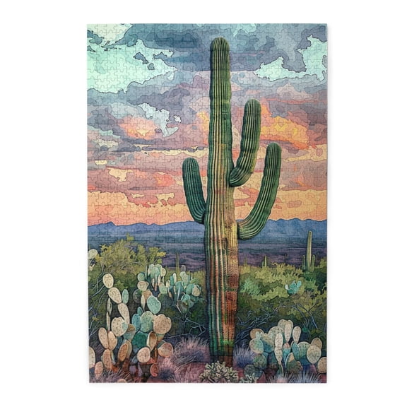 1000 PCS Desert Cactus Puzzles For Adults 1000 Pieces,Stress Relieving Pleasure,Vibrant Design,Enchanting Cactus Funny Wooden Puzzle Game,Puzzles Suitable For Entertaining With Family During Holidays
