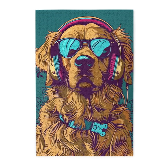 1000 PCS Dog'S Music Time 1000 Piece Vibrant Jigsaw,Characterized By Interesting And Unique Illustrations Depicting A Dog Wearing Headphones,Funny Animal Wooden Puzzles,Relax Yourself