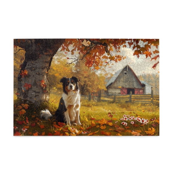 1000 PCS Dog Under The Maple Tree Puzzles For Adults 1000 Pieces,Challenging Brain Exercise,Chic Dog Under The Maple Tree Wooden Puzzle 1000 Piece,Great For Relaxation And Display For Puzzle Lovers