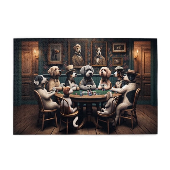 1000 PCS Dogs Poker Club 1000 Piece Animal Jigsaw Puzzles,Great For Relaxation And Display For Puzzle Enthusiast,Challenging Brain Exercise,Vintage Style Animal Wooden Puzzle As Home Decor