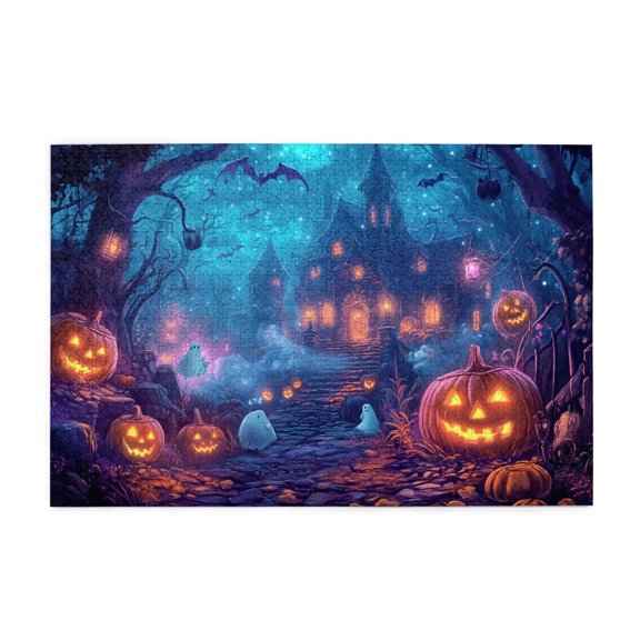 1000 PCS Dream Pumpkin Lantern Villa Wooden Jigsaw Puzzles 1000 Piece,High Difficulty Puzzle,Classic Holiday Gifts,Funny Pumpkin Lantern Stress Relieving Puzzle,Creative Activity Hobbies For Adults