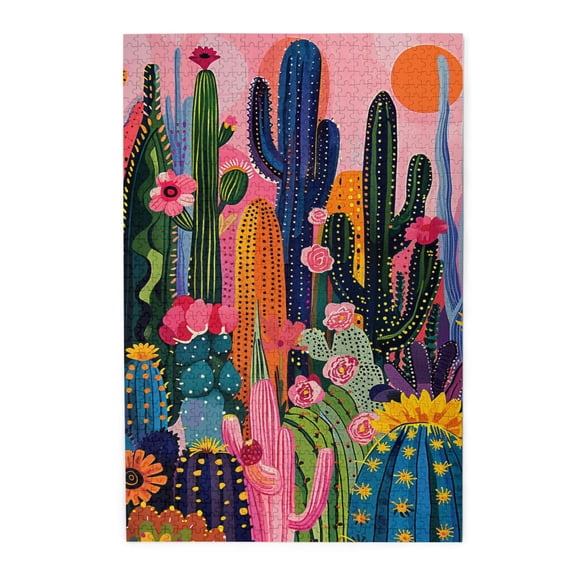 1000 PCS Dreamy Cactus Garden 1000 Piece Vibrant Jigsaw,Enjoy The Puzzle Solving Process,Modern Art Cactus Wooden Puzzle For Home Wall Decor,Relax And Enjoy The Fun Of Solving Puzzles