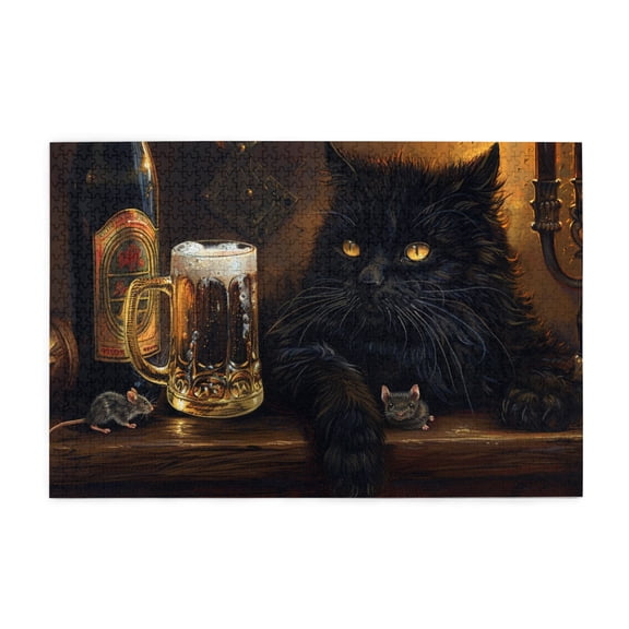 1000 PCS Drunk Cat 1000 Piece Jigsaw Puzzle For Adults,Enjoy The Puzzle Solving Process,Unique Animals Wooden Puzzle,Challenging Brain Exercise,Creative Activity Hobbies For Adults