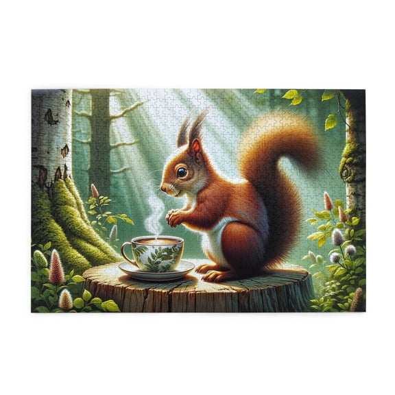 1000 PCS Early Morning Squirrel Coffee Hour 1000 Piece Animal Puzzles,Relax And Enjoy The Fun Of Solving Puzzles,Cute Animal Wooden Jigsaw Puzzles As Home Decor,Adults Puzzle