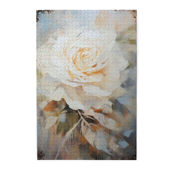 1000 PCS Enchanting White Rose 1000 Piece Flowers Jigsaw Puzzles,Featuring Exquisite And Beautiful Illustrations,Depict A White Rose,Adults Wooden Puzzle,Enjoy The Puzzle Solving Process