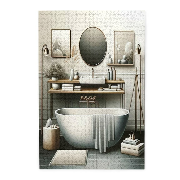 1000 PCS European Style Bathroom Scene Jigsaw Puzzles 1000 Pieces,Family Leisure And Entertainment,Home Wall Decor,Relieve Stress And Enjoy The Fun Of Solving Puzzles,Adults Wooden Puzzle