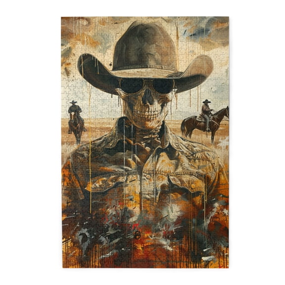 1000 PCS Exquisite Skeleton Cowboy 1000 Piece Wooden Jigsaw Puzzles,Unique Artwork For Adults,Relax Yourself,Fantastical Skeleton Cowboy Puzzle Game,Great For Relaxation And Display For Puzzle Lovers