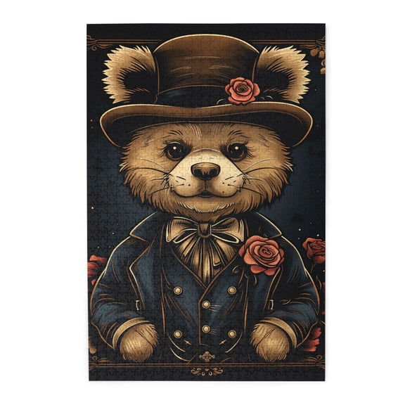 1000 PCS Fairy Tale Punk Bear 1000 Piece Wooden Puzzle Game,Brain Challenge,Enjoy The Puzzle Solving Process,Featuring Retro And Unique Illustrations,Depicting A Punk Style Bear,Stunning Artwork