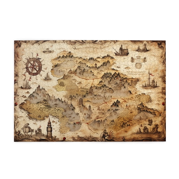 1000 PCS Fantasy Continent Retro Map - 1000 Piece Wooden Jigsaw Puzzles,Wonderful Imagination,Relieve Stress And Enjoy The Fun Of Solving Puzzles,Funny Map Adult Puzzle As Home Decor