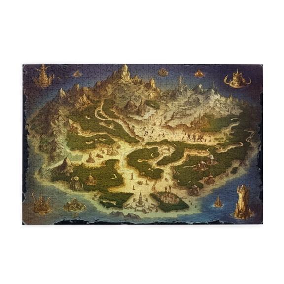 1000 PCS Fantasy Kingdom Continental Map 1000 Piece Jigsaw Puzzles,Stress Relieving Pleasure,Ideal For Relaxation And Family Fun,Vintage Style Wooden Puzzle As Home Wall Decor,Adult Puzzle