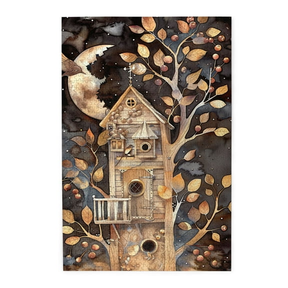 1000 PCS Fantasy Tree House Night 1000 Piece Whimsical Jigsaw Puzzles,Challenging Brain Exercise,Great For Relaxation And Display For Puzzle Enthusiast,Fairy Tale World Like Tree House Wooden Puzzle