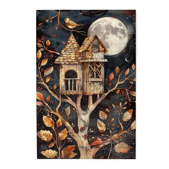1000 PCS Fantasy Tree House Night - 1000 Piece Vibrant Jigsaw Puzzle,Wonderful Imagination,Great For Relaxation And Display For Puzzle Lovers,Relax And Enjoy The Fun Of Solving Puzzle,Wooden Puzzle