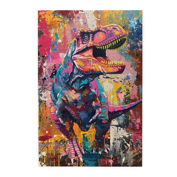 1000 PCS Fierce Tyrannosaurus Rex Colorful Graffiti - 1000 Piece Vibrant Jigsaw,Featuring Unique And Retro Illustrations Depicting A Fierce Tyrannosaurus Rex,Unique Artwork For Adults,Wooden Puzzle