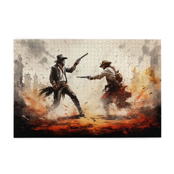 1000 PCS Final Showdown - Cowboys Of The West 1000 Pcs Adults Jigsaw Puzzles,Creative Activity Hobbies For Adults,They Come Together To Form A Cultural Image,Classic Wooden Puzzle