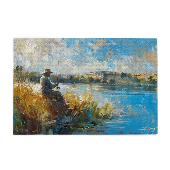 1000 PCS Fishing Man Jigsaw Wooden Puzzles 1000 Pieces,Unique Artwork For Adults,Fun Fishing Man High Difficulty Puzzle,1000 Piece Jigsaw Puzzle For Adults Challenging Puzzle Perfect For Game Nights