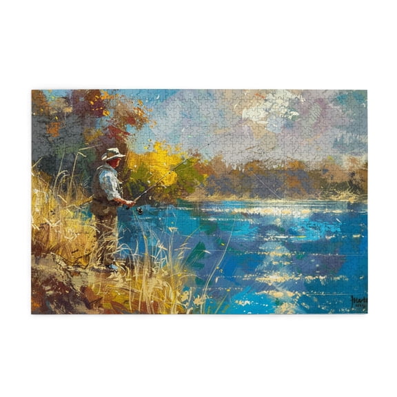 1000 PCS Fishing Man Wooden Puzzle 1000 Piece,Stunningly Vibrant Colors,Oil Painting Style Fishing Man Puzzle,Fun Gift For Fishing Enthusiasts,Great For Relaxation And Display For Puzzle Enthusiasts