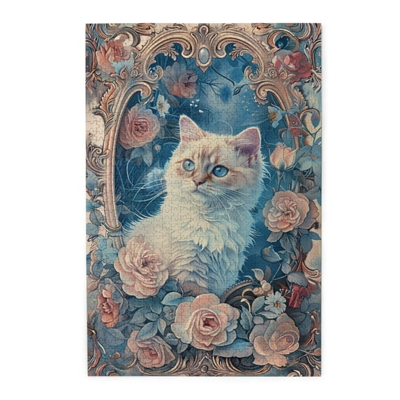 1000 PCS Flower And Cute Cat Jigsaw Puzzles 1000 Pieces,Unique And Beautiful Design,Stunningly Vibrant Colors,Featuring Beautiful And Retro Illustrations Depicting A Cat In A Flower,Wooden Puzzle