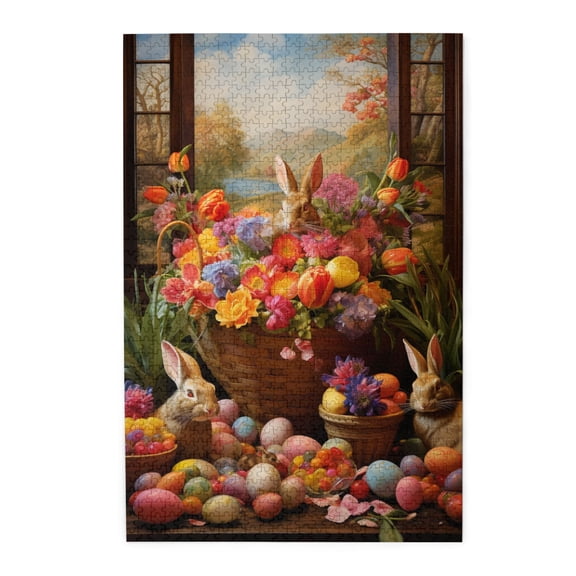 1000 PCS Flower Basket Rabbits & Colorful Eggs - 1000 Piece Funny Jigsaw Puzzle,Wonderful Imagination,Stunningly Vibrant Colors,Great For Relaxation And Display For Puzzle Enthusiast,Wooden Puzzle