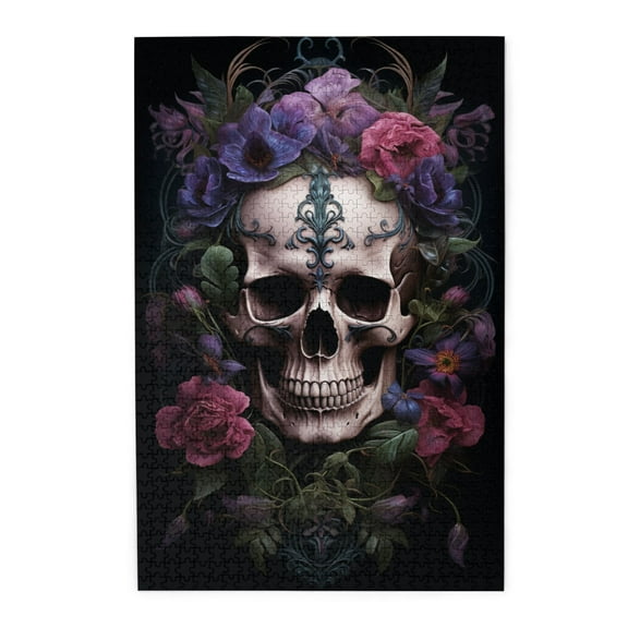 1000 PCS Flower Skull 1000 Piece Puzzle For Adults,Funny Artwork For Adults,Impossible Hard Difficult Challenging Puzzles For Adults,Charm Adults Wooden Jigsaw Puzzles,Brain Challenge