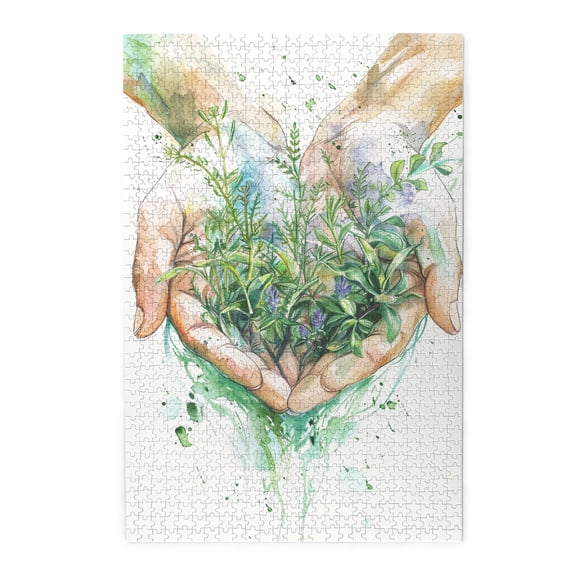 1000 PCS Flowers & Plants In Hand - 1000 Piece Vibrant Wooden Jigsaw Puzzle,Represents New HopeCharacterized By Vibrant Illustrations Depicting The Plants In Hand,Enjoy The Puzzle Solving Process