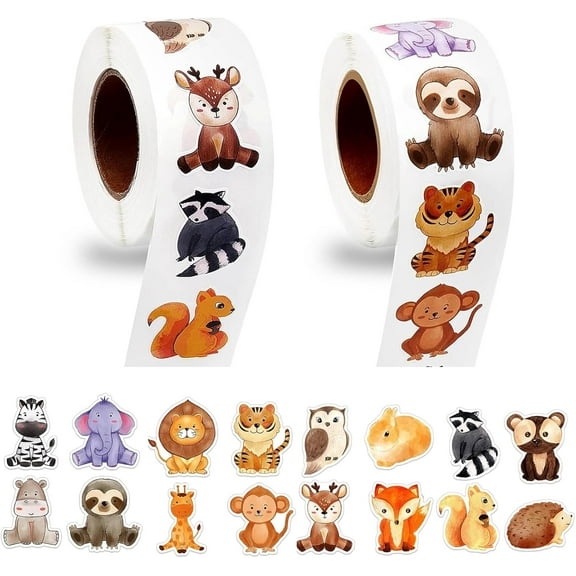 1000 PCS Forest Animal Stickers for Kids,1 Inch Reward Sticker in 16 Patterns,Teacher Supplies for Classroom,Incentive Stickers Bulk for Kid,2 Rolls Motivational Sticker for Kids