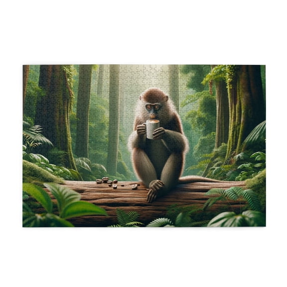 1000 PCS Forests Monkey Coffee Hour - 1000 Piece Animal Jigsaw Puzzles,Challenging Brain Exercise,Family Entertainment,Leisure & Stress Relief,Unique Animal Adult Wooden Puzzle,Home Wall Decor