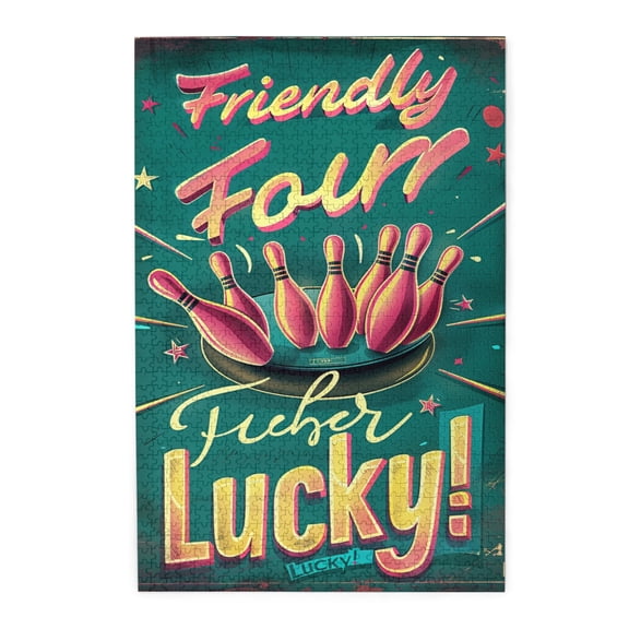 1000 PCS Friendly Four Lucky Slogan Bowling Pins 1000 Piece Puzzle For Adults,Vibrant Design,Stress Relieving Pleasure,Modern Art Wooden Puzzles,Great For Relaxation And Display For Puzzle Lovers