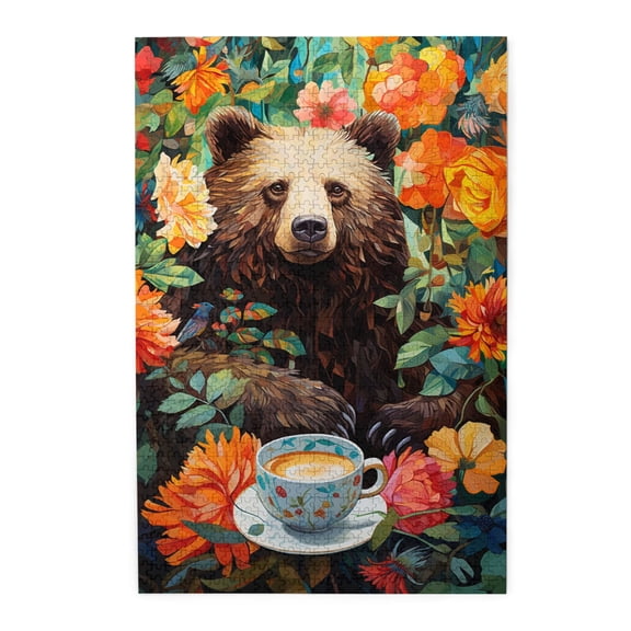 1000 PCS Garden Bear'S Coffee Time - 1000 Piece Vibrant Animal Jigsaw,Relax And Enjoy The Fun Of Solving Puzzles,Funny Artwork For Animal,Unique Wooden Puzzle,Animal Enthusiasts' Charming Artworks