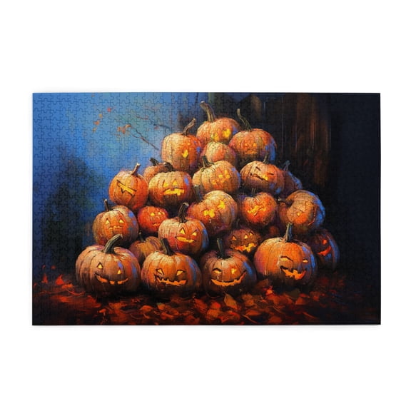 1000 PCS A Group Of Crazy Pumpkin Head - 1000 Piece Wooden Jigsaw Puzzles,Unique And Beautiful Design,Characterized By Bold And Unique Illustrations, Depicting A Group Of Interesting Pumpkin Heads