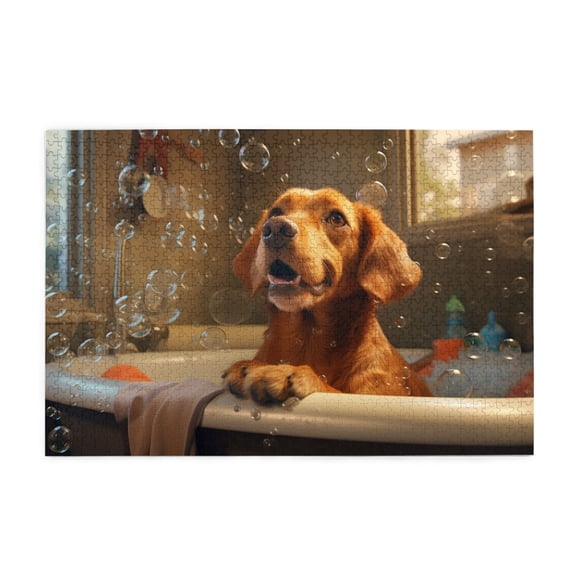 1000 PCS Happy Wash Time For Dogs - 1000 Piece Vibrant Jigsaw Puzzle,Modern Art Animal Wooden Puzzle,Adults Jigsaw,Enjoy The Puzzle Solving Process,Suitable For Family Entertainment Activities
