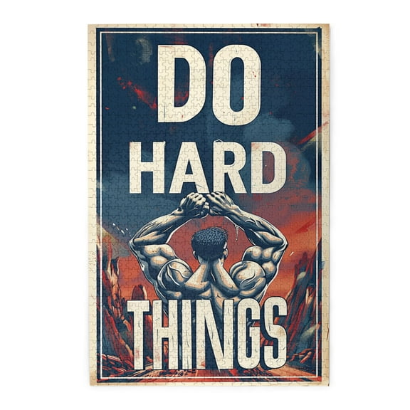 1000 PCS Do Hard Things Slogan Bodybuilder Wooden Puzzles 1000 Pieces,Relax Yourself,Brain Challenge,Creative Activity Hobbies For Adults,Puzzles Suitable For Entertaining With Family During Holidays