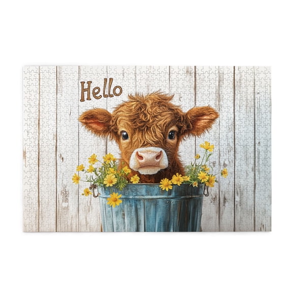1000 PCS Hello Slogan Calf & Flower 1000 Piece Puzzle For Adults,Unique Animal Art Wooden Puzzles,Funny Calf & Flower,1000 Piece Jigsaw Puzzle For Adults Challenging Puzzle Perfect For Game Nights