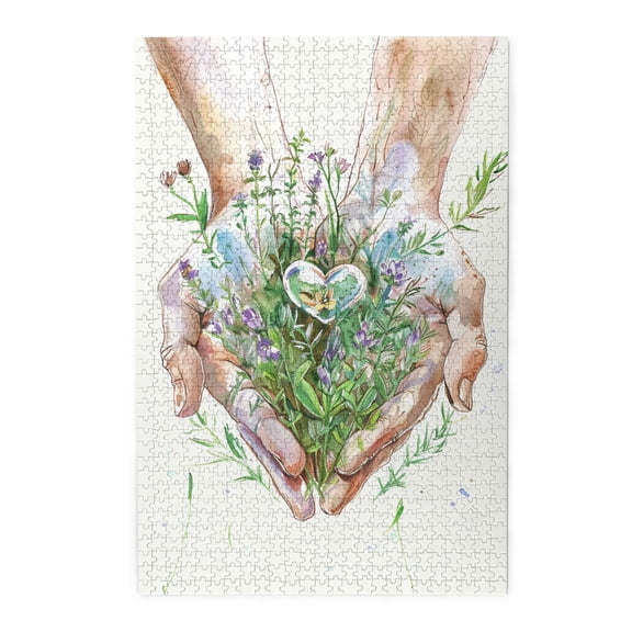 1000 PCS Holding The Hope Of Life In Hand 1000 Piece Puzzle For Adults,Challenging Brain Exercise,Rich Colors And Unique Designs Bring A Different Visual Experience,Classic Plant Wooden Art Puzzle