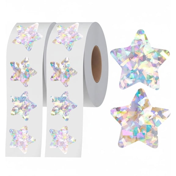 1000 PCS Holographic Silver Star Stickers – Self-Adhesive Metallic Glitter Foil Reflective Labels | For Reward Behavior Charts, Classroom Students & Teacher Supplies