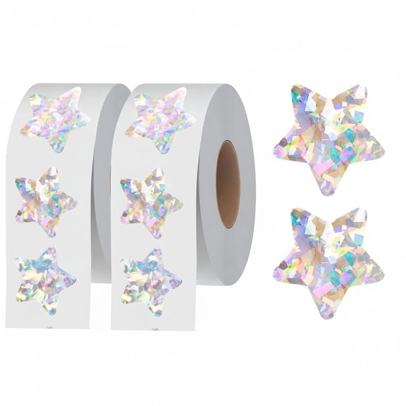 1000 PCS Holographic Silver Star Stickers – Self-Adhesive Metallic Glitter Foil Reflective Labels | For Reward Behavior Charts, Classroom Students & Teacher Supplies