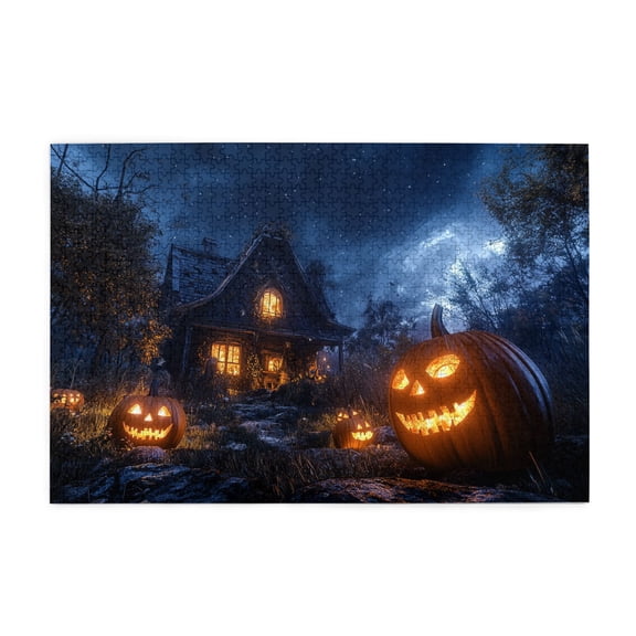 1000 PCS Home Pumpkin Lantern Night Jigsaw Puzzles 1000 Pieces,Brain Challenge,That Come Together As One Holiday Image,Funny Pumpkin Lantern Wooden Puzzle Game,Creative Activity Hobbies For Adults