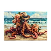 1000 PCS Jigsaw Puzzles 1000 Pieces Beach Squid & Rose,Stunningly Vibrant Colors,Great For Relaxation And Display For Puzzle Lovers,Funny Squid & Rose High Difficulty Puzzle,Stress Relieving Puzzle
