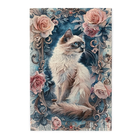 1000 PCS Jigsaw Puzzles 1000 Pieces The Cat In The Beautiful Mirror,Enjoy The Puzzle Solving Process,Featuring Retro And Beautiful Illustrations Depicting Flowers And Cats In The Mirror,Wood Puzzle