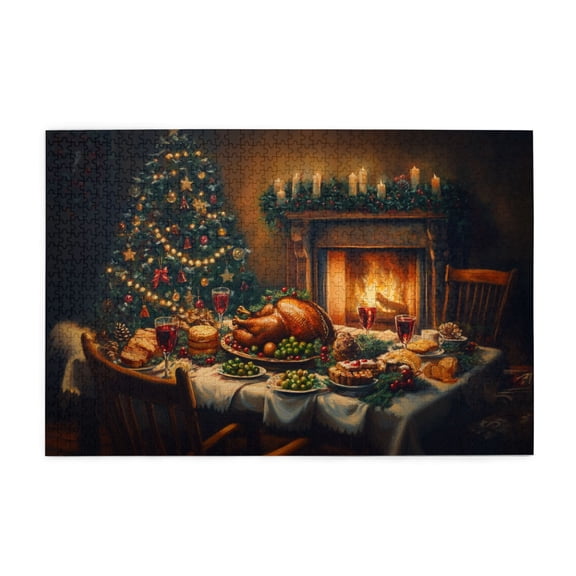 1000 PCS Jigsaw Puzzles 1000 Pieces Christmas Dinner By The Fireplace,Brain Challenge,Enjoy The Puzzle Solving Process,Classic Christmas Funny Wooden Puzzle Game,Creative Activity Hobbies For Adults