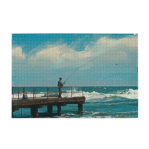1000 PCS Jigsaw Puzzles 1000 Pieces Fishing Man,Challenging Brain Exercise High Difficulty Wooden Puzzle,Classic Fishing Man Modern Art Puzzle,Gift For Fishing Enthusiasts,Unique Artwork For Adults