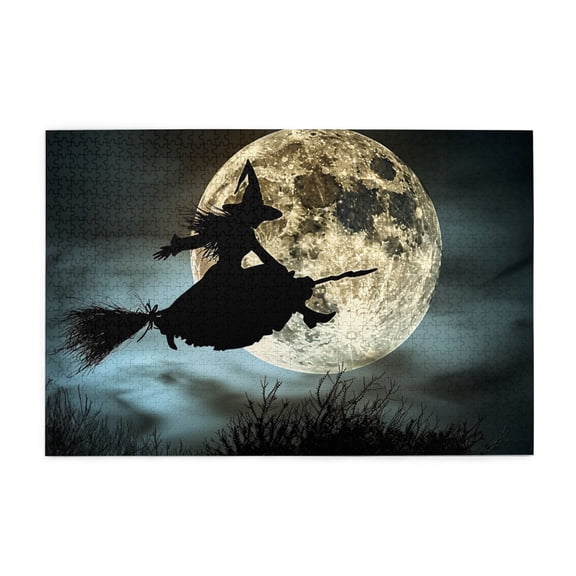 1000 PCS Jigsaw Puzzles 1000 Pieces Moon Night Flying Witch,Challenging Brain Exercise,Unique And Beautiful Design,Enchanting Moon Night Flying Witch Modern Art Wooden Puzzle,Stress Relieving Puzzle