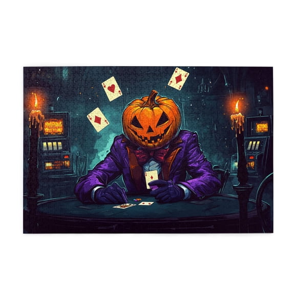1000 PCS Jigsaw Puzzles 1000 Pieces Pumpkin Poker Players,Brain Challenge,Unique And Beautiful Design,Funny Pumpkin Poker Players Whimsical Wooden Jigsaw Pieces,Creative Activity Hobbies For Adults