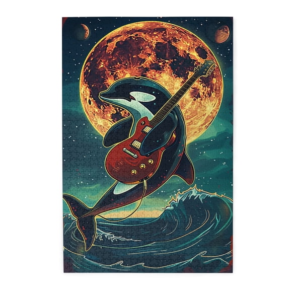 1000 PCS Killer Whale Guitar Time 1000 Piece Vibrant Jigsaw,Enjoy The Puzzle Solving Process,Characterized By Bold And Interesting Illustrations,Depicting A Killer Whale Playing Guitar,Wooden Puzzle