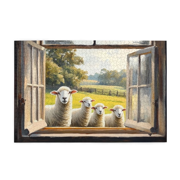 1000 PCS Little Lamb Outside The Window Jigsaw Puzzles 1000 Pieces,Unique Artwork For Adults,Cute Little Lamb Outside The Window Wooden Puzzle,Gift For Lamb Lover,Creative Activity Hobbies For Adults