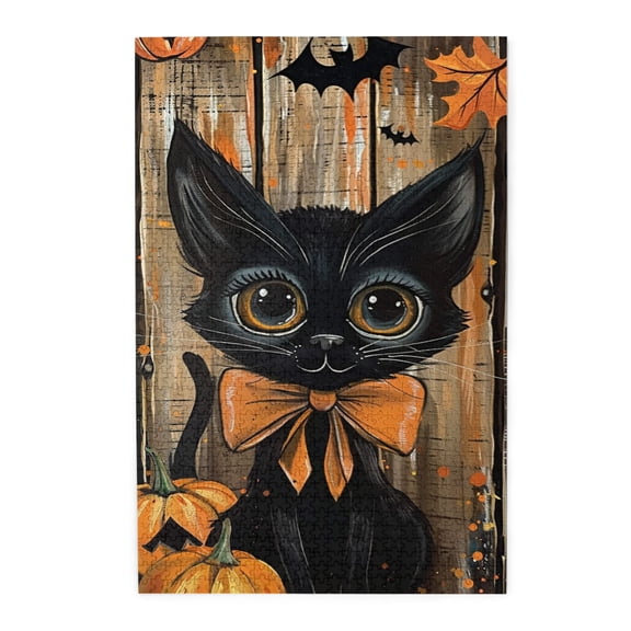 1000 PCS Lovely Black Cat & Pumpkin 1000 Piece Wooden Puzzle For Adults,Brain Challenge,Unique Artwork For Adults,Enchanting Holiday Gift,Puzzles Suitable For Entertaining With Family During Holidays