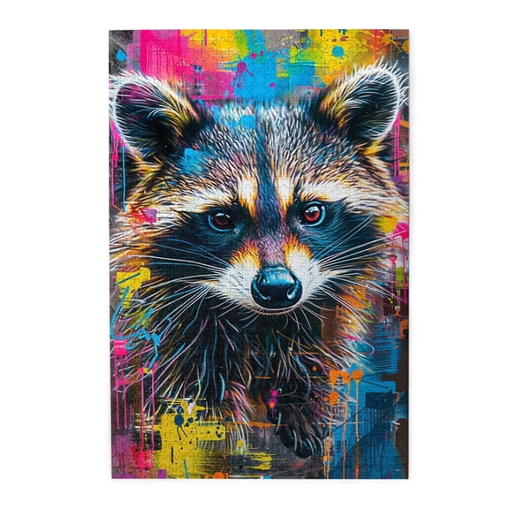 1000 PCS Lovely Raccoon Colorful Puzzles 1000 Piece,Challenging Brain Exercise,Vibrant Colors And Unique Design Bring A Different Visual Experience,Home Decor Wooden Puzzle,Stress Relieving Pleasure