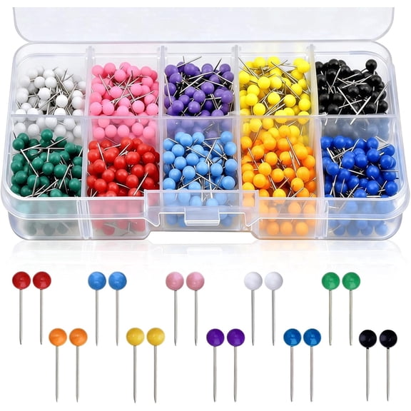 1000 PCS Map Push Pins, 1/8 inch Multi-Color Round Head with Stainless Point for Cork Board, World Map Pin Board, Bulletin Board, Craft, Office