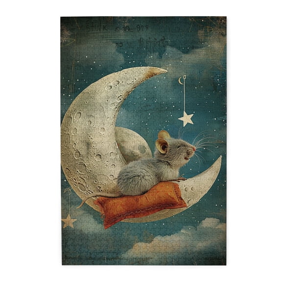 1000 PCS Mice Sleeping On The Moon 1000 Piece Unique Jigsaw Puzzles,Wonderful Imagination,Relax And Enjoy The Fun Of Solving Puzzles,Great For Relaxation And Display For Puzzle Lovers,Wooden Puzzle